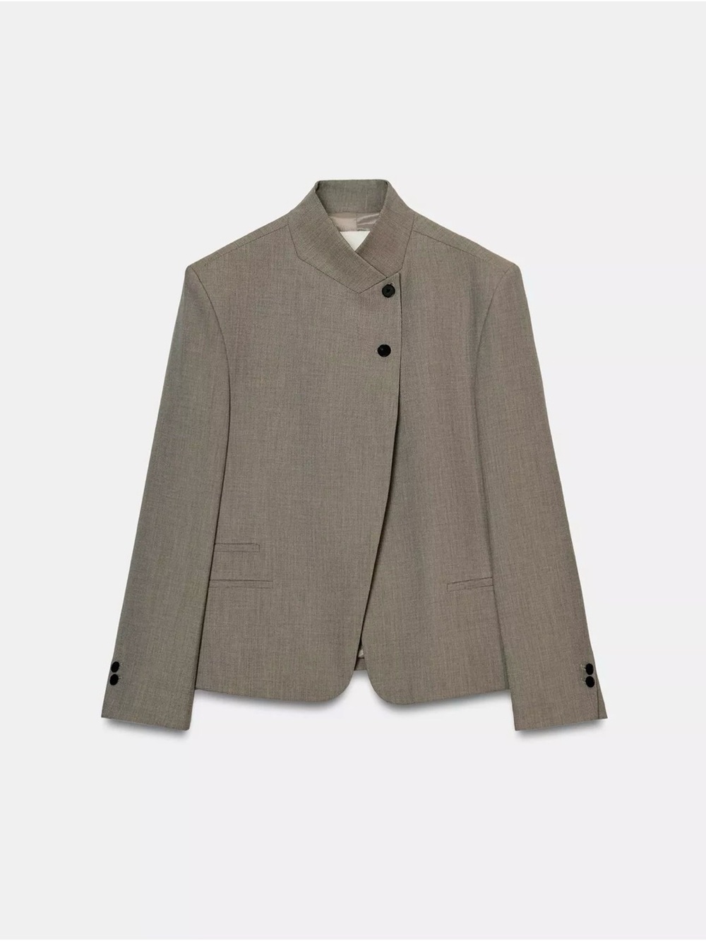 Zara women’s HIGH COLLAR blazer ZW Collection Closure Tailored Jacket - Taupe